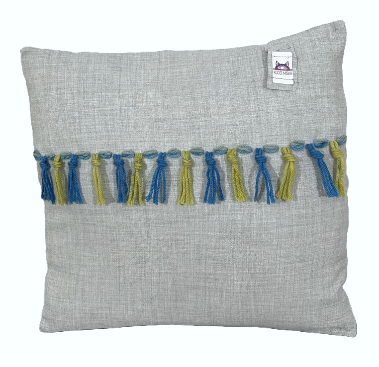 Potah na polštářek Šedý melír se střapci